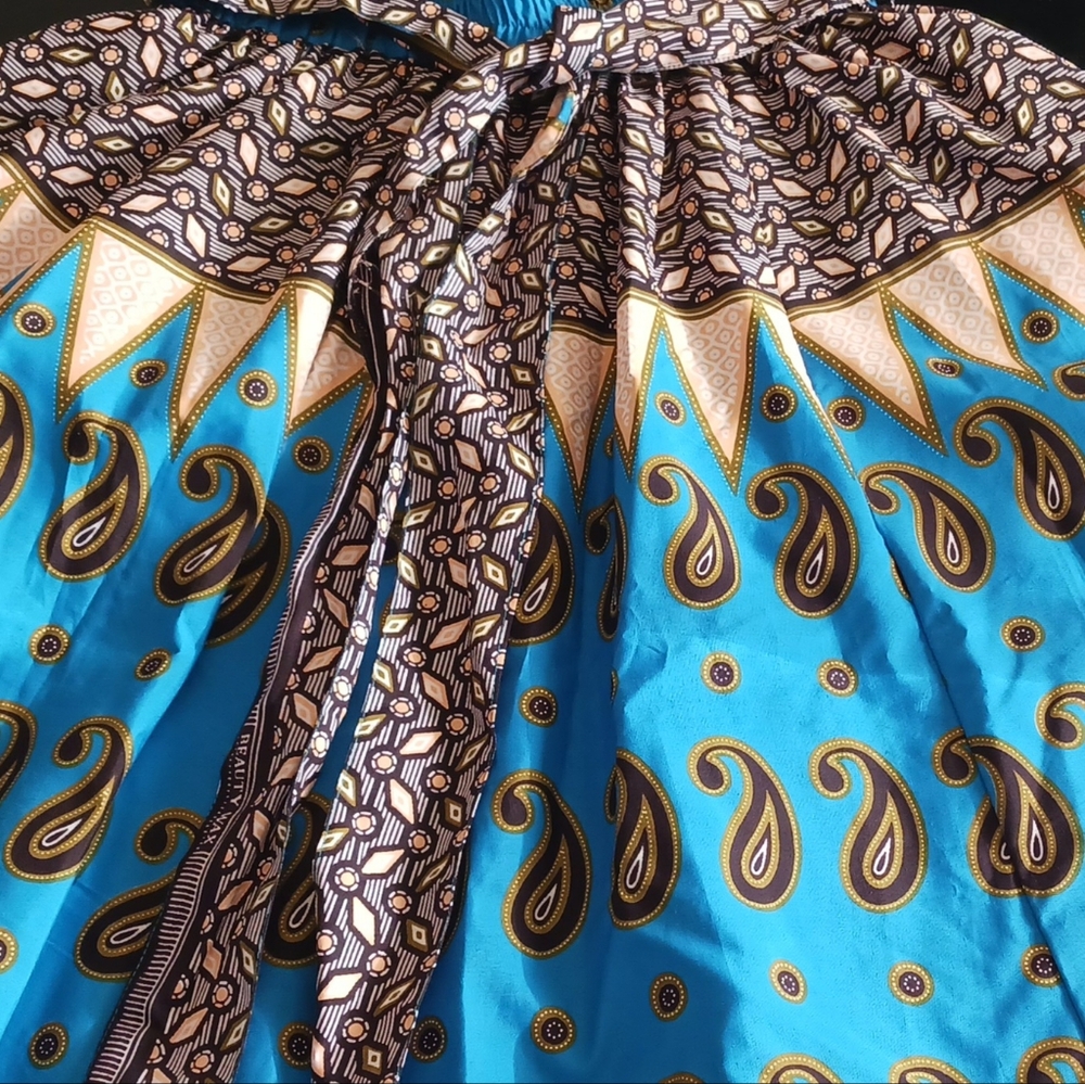 AJ African Print Midi Skirt Paisly Colorful Med With Matching Headpeace NWOT - Picture 6 of 10